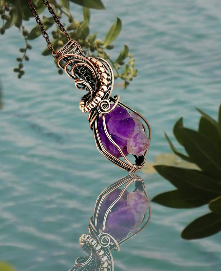 Raw Amethyst Cluster Wire Wrapped Pendant
