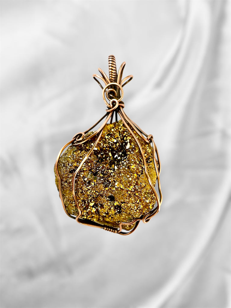 Titanium Aura Quartz Druzy Geode Pendant