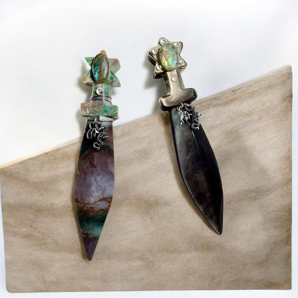 Crystal Athames & Selenite Ritual Wand with Labradorite – Choose Your Piece