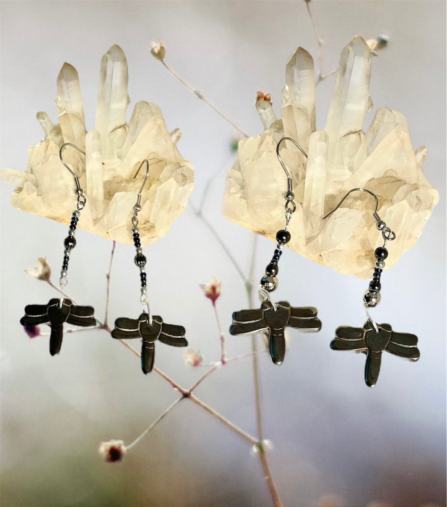 Haematite Dragonfly Dangle Earrings