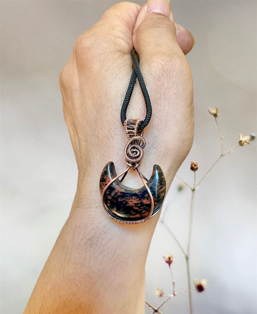 Gemstone Crescent Moon Wire Wrapped Pendants