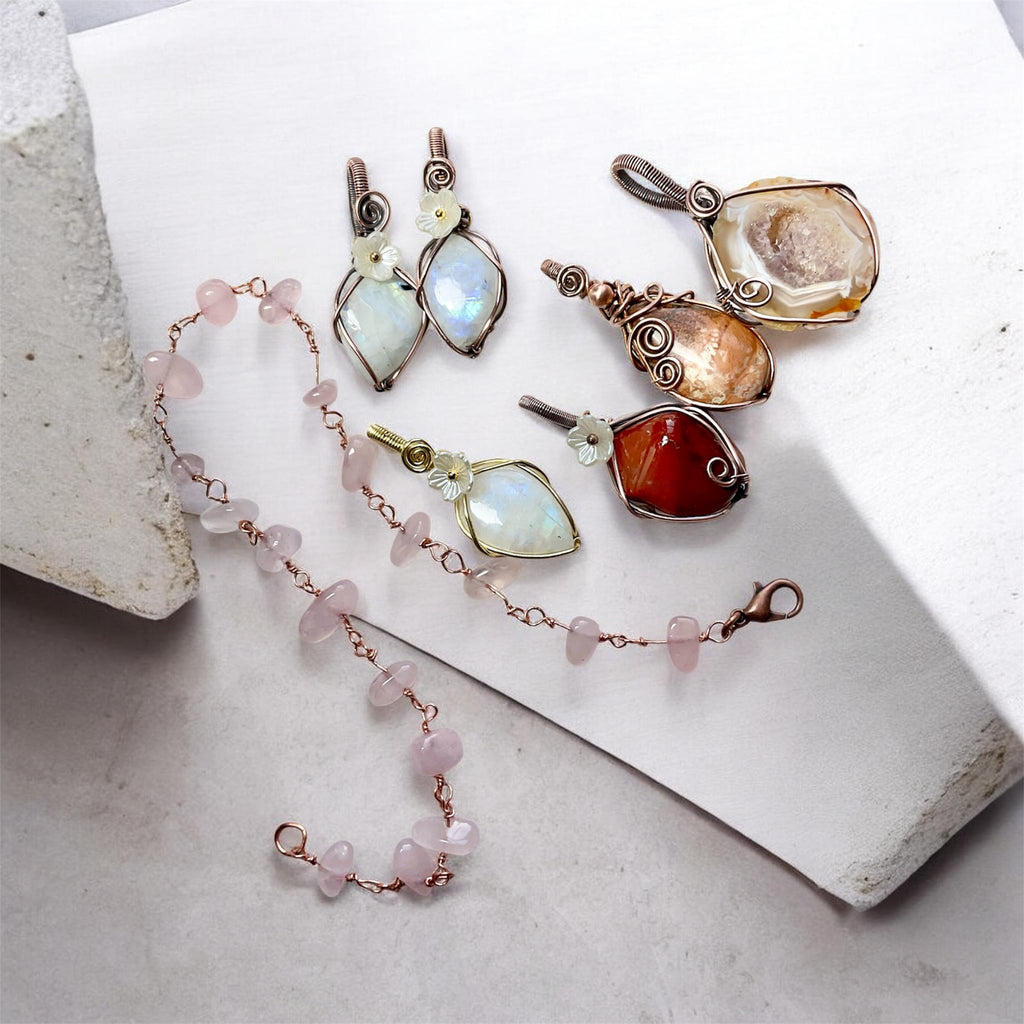 Rainbow Moonstone Wire Wrapped Pendants