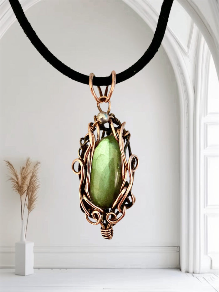 Green Labradorite Wire Wrapped Pendant