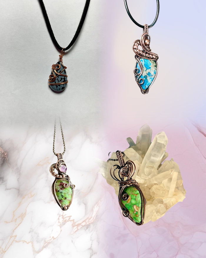Pear Shaped Crystal Wire Wrapped Pendants