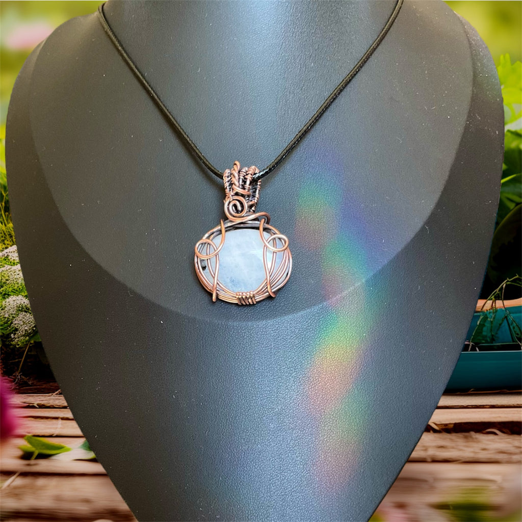 Rainbow Moonstone Wire Wrapped Pendant