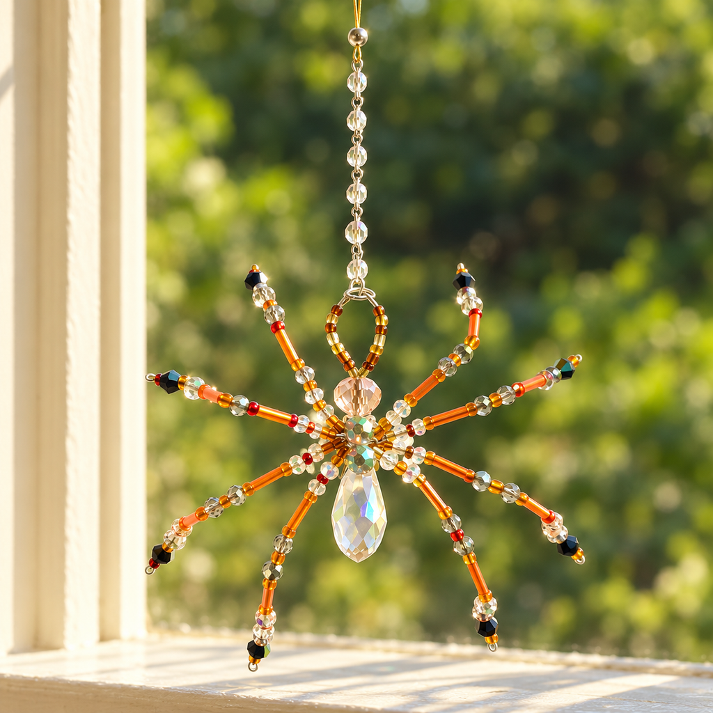 Handmade Crystal Spider Sun Catchers – Blue & Orange