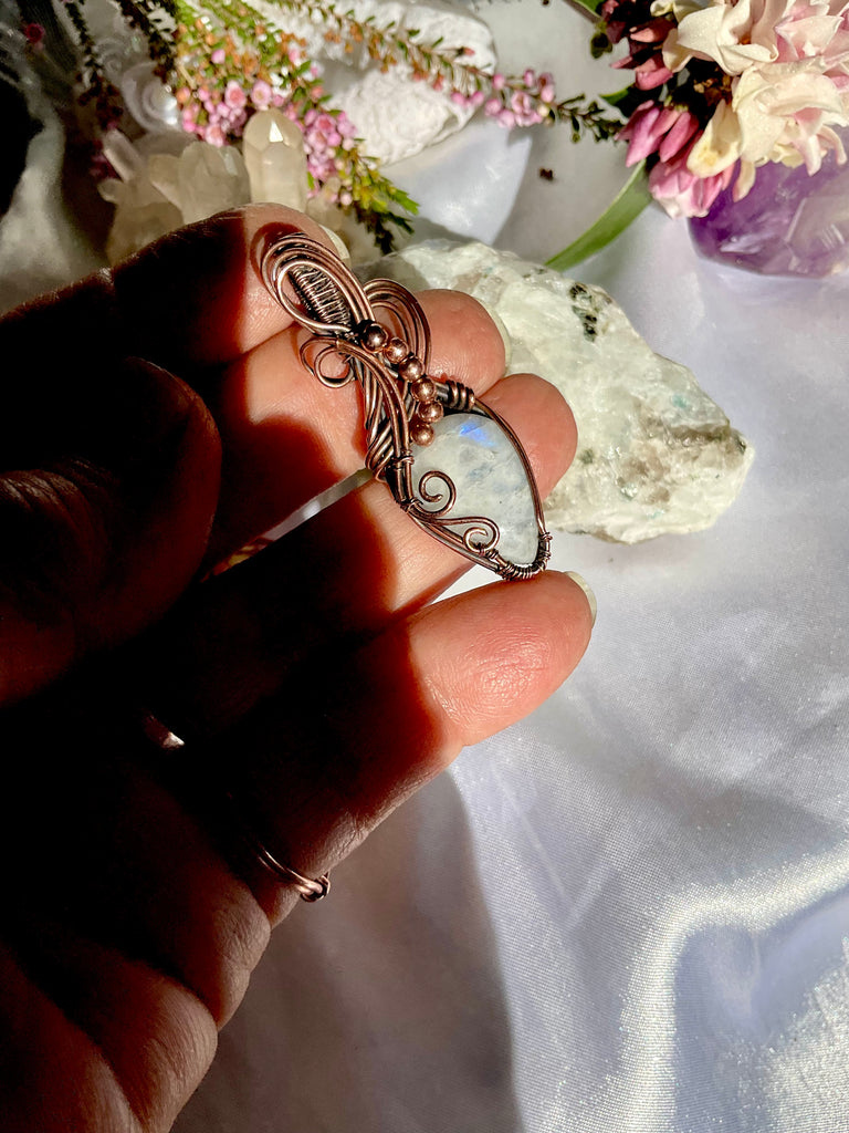 Rainbow Moonstone Wire Wrapped Pendant