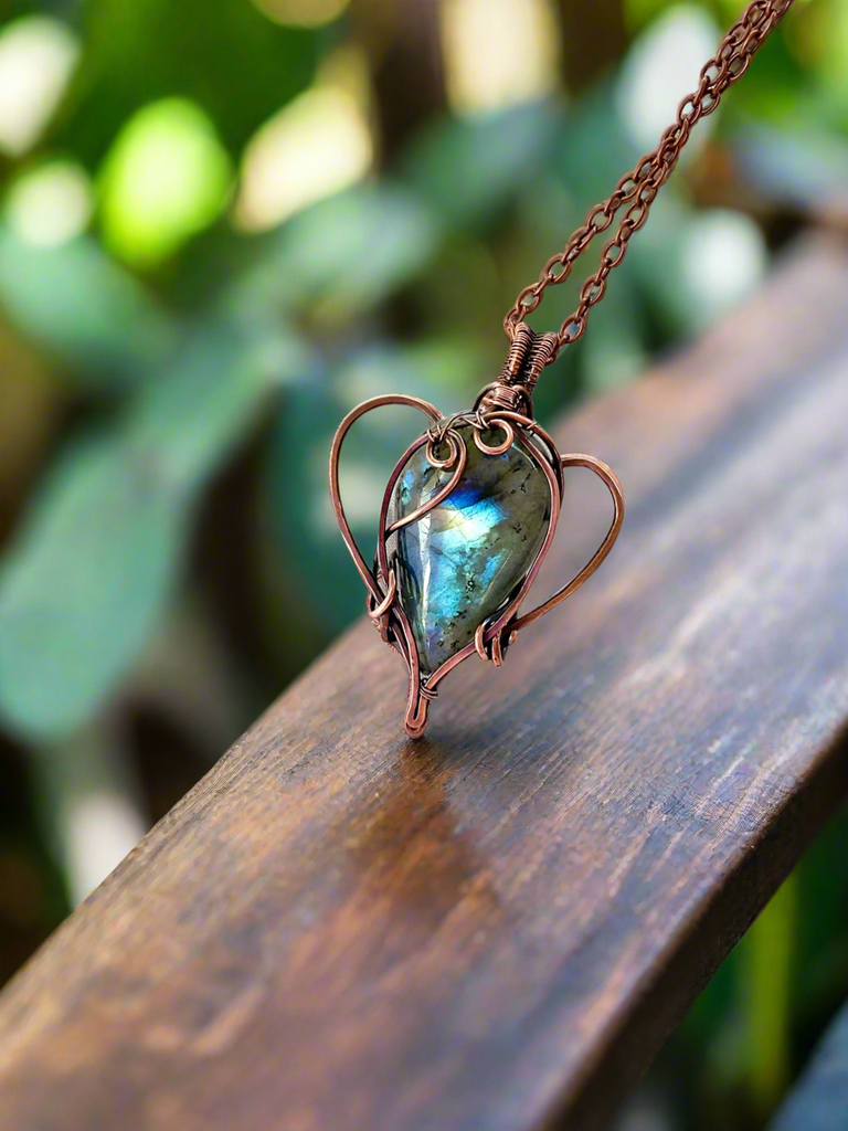 Labradorite Teardrop Shaped Wire Wrapped Pendant - Connie’s Crystals 