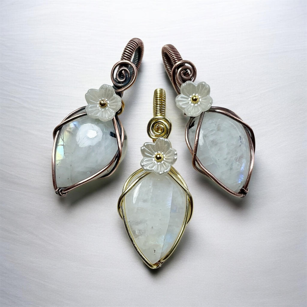 Rainbow Moonstone Wire Wrapped Pendants