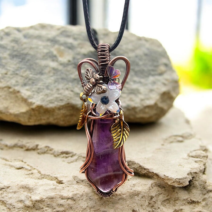 Chevron Amethyst Pendant – Bee, Butterfly & Floral Details - Connie’s Crystals 
