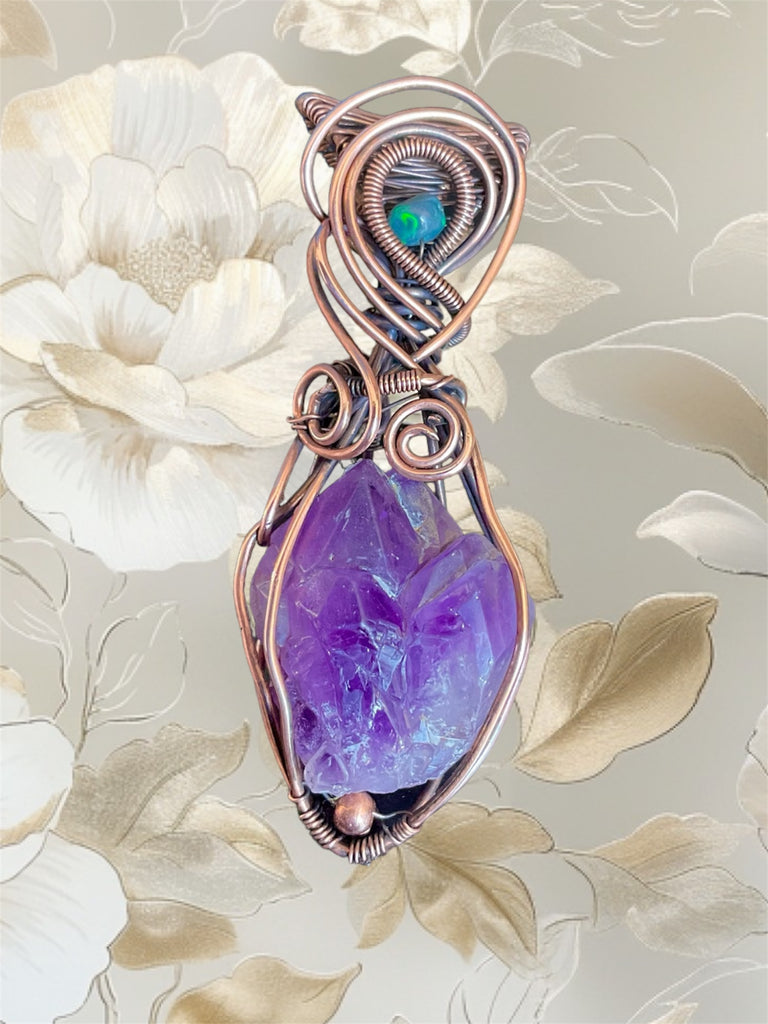 Amethyst Elestial Pendant with Ethiopian Opal Accent