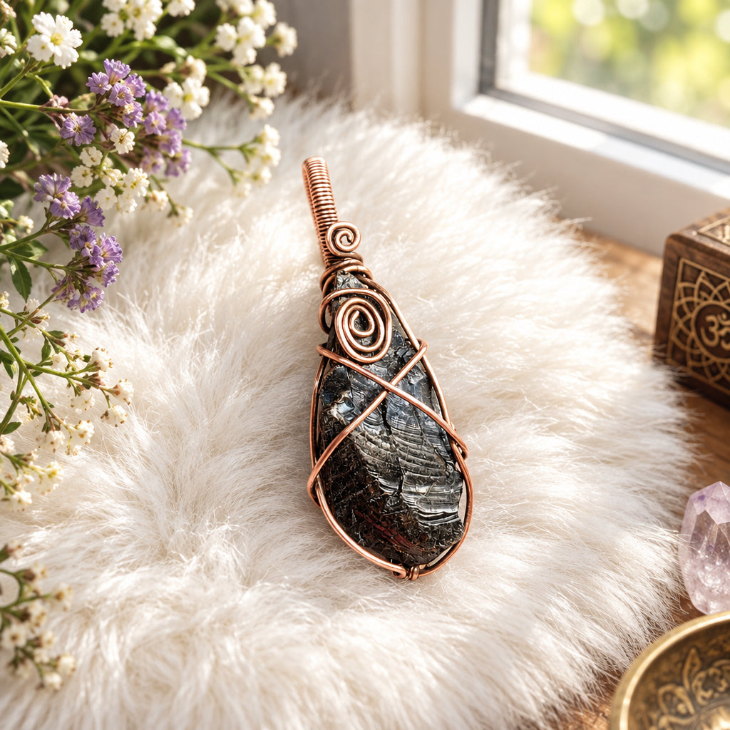 Noble Shungite Pendant Wrapped in Copper