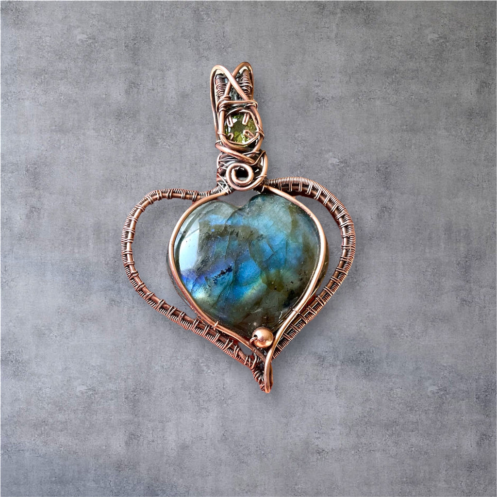 Labradorite Puffy Heart with Peridot Accent