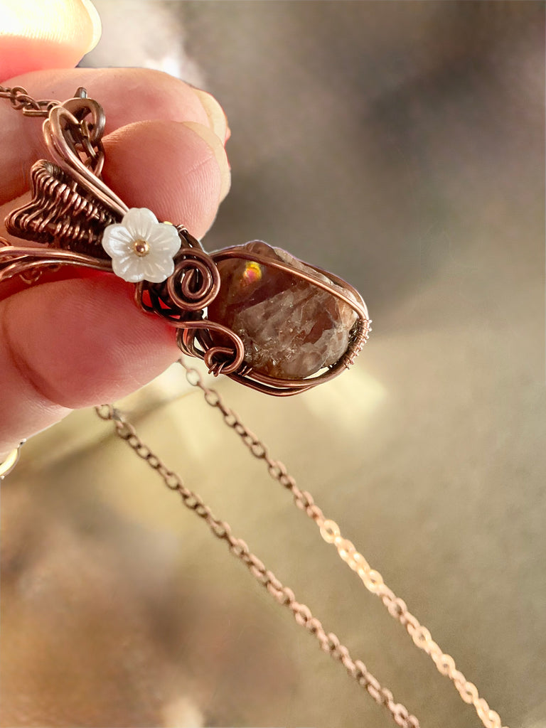 Zircon Copper Wire-Wrapped Pendant