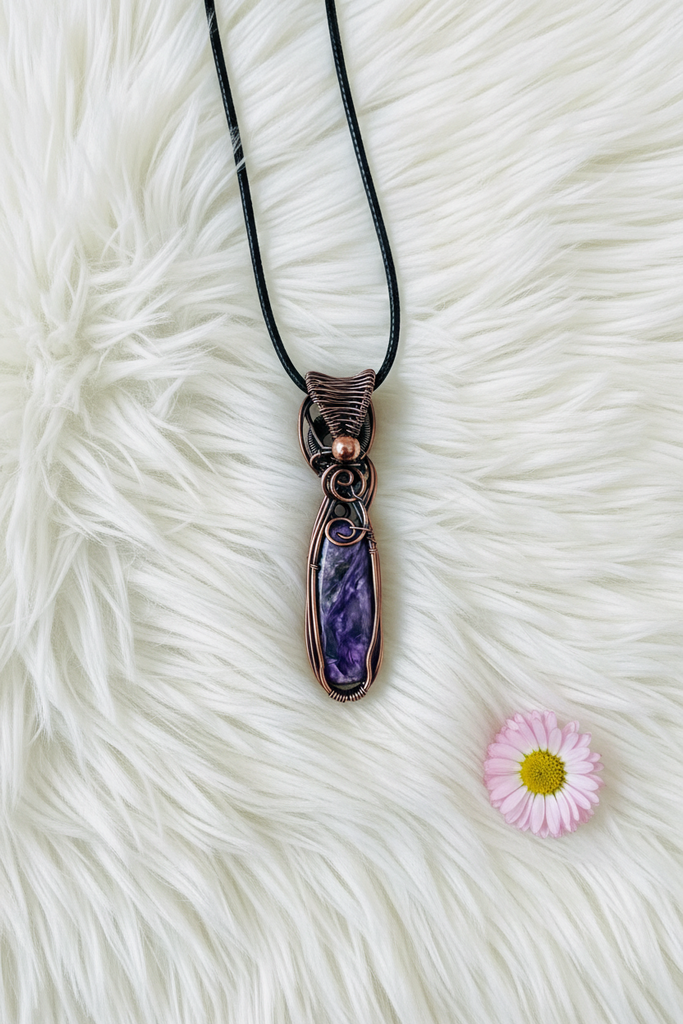 Charoite Wire Wrapped Pendant—Double Sided - Connie’s Crystals 