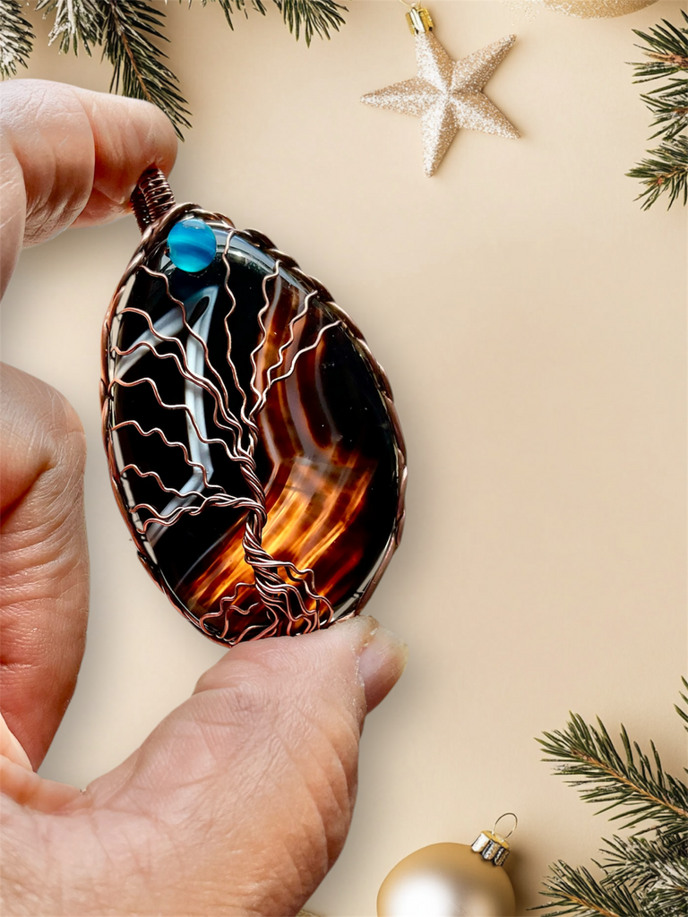 Banded Botswana Agate Tree Of Life Pendant