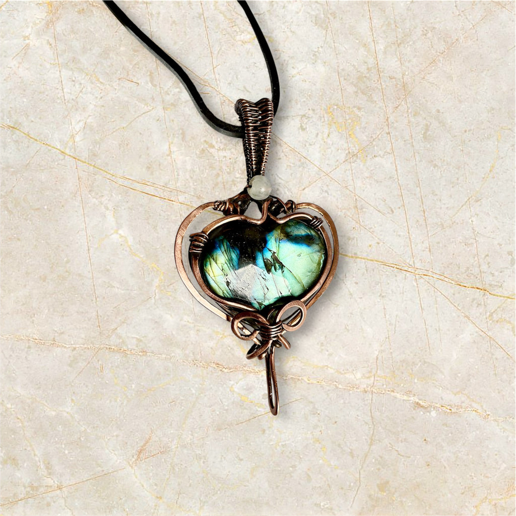 Labradorite Puffy Heart With Moonstone Accent.
