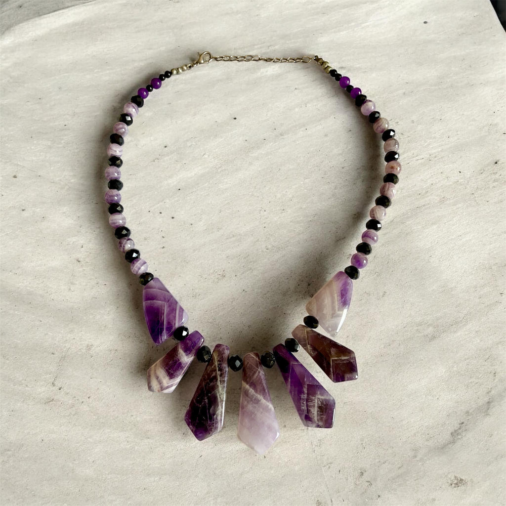 💜 Amethyst & Black Crystal Statement Necklace - Connie’s Crystals 