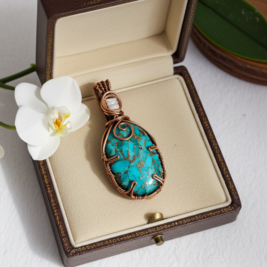 Handcrafted Nevada Turquoise & Opal Wire-Wrapped Pendant - Connie’s Crystals 