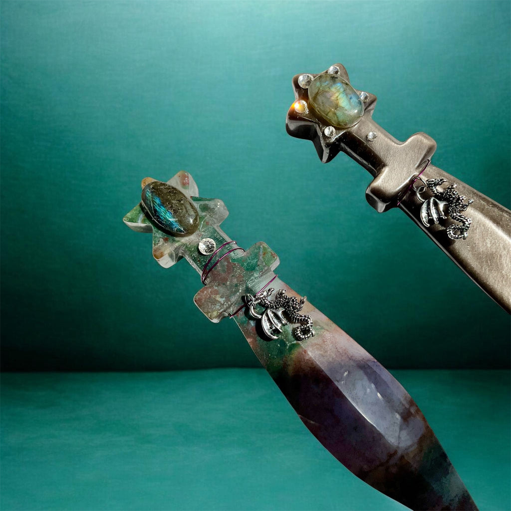 Crystal Athames & Selenite Ritual Wand with Labradorite – Choose Your Piece