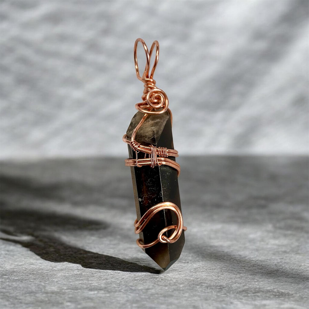 Himalayan Smoky Lemurian Quartz Point Copper Wire Wrapped Pendant