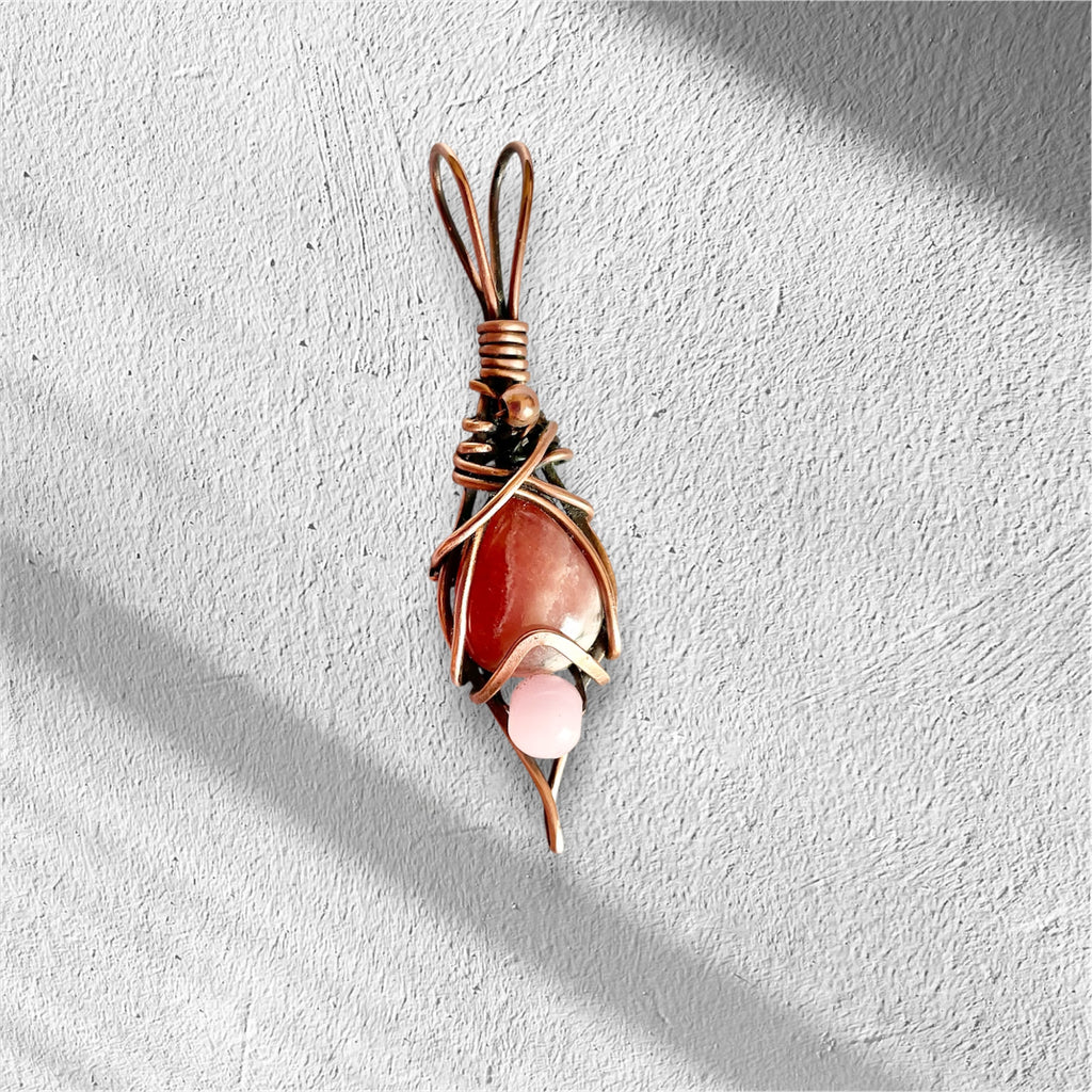 Rhodochrosite & Rose Quartz Wire Wrapped Pendants