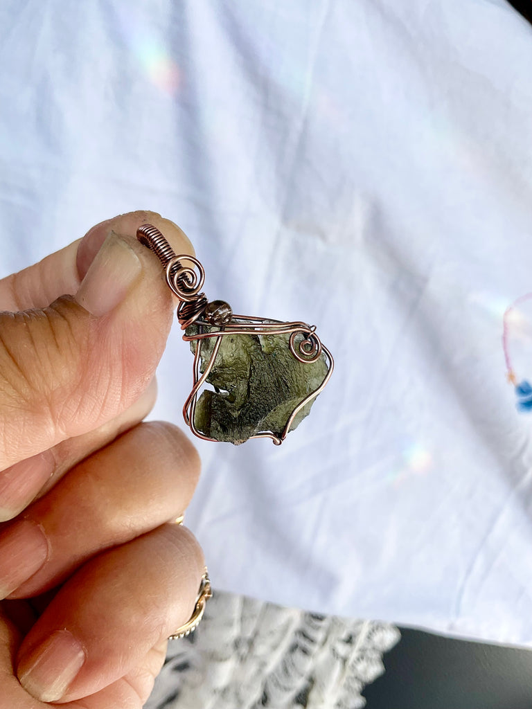 Moldavite Pendants | Handcrafted Copper Wire Wrapped