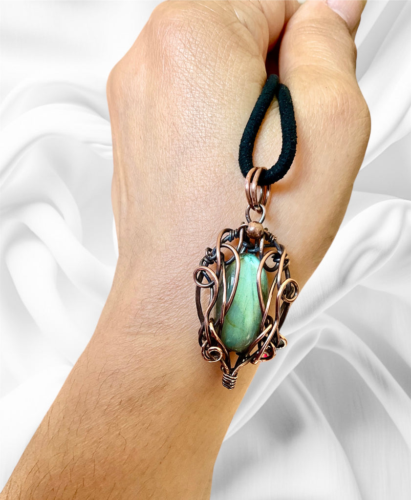 Green Labradorite Wire Wrapped Pendant