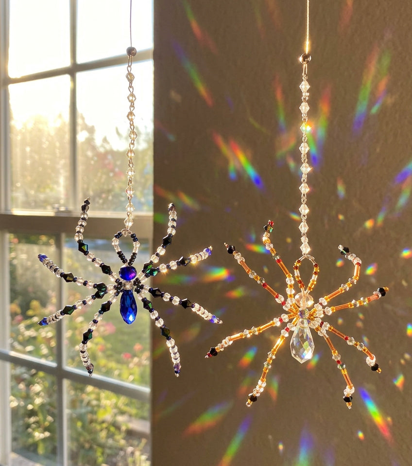Handmade Crystal Spider Sun Catchers – Blue & Orange