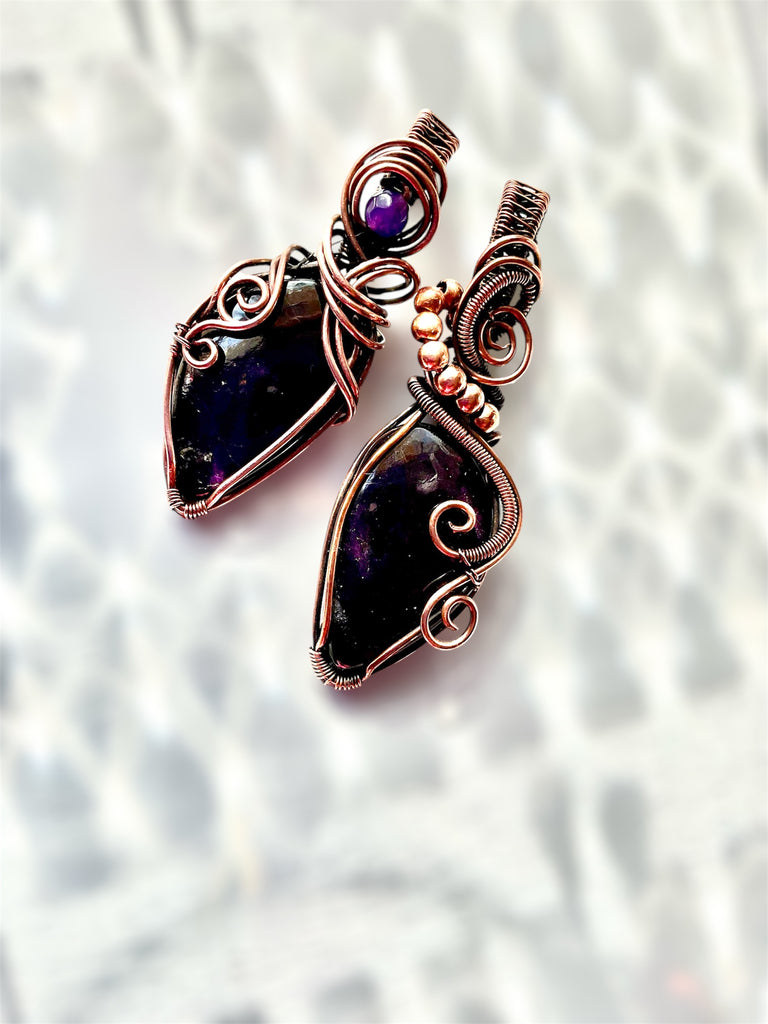 Purpurite Wire Wrapped Pendants