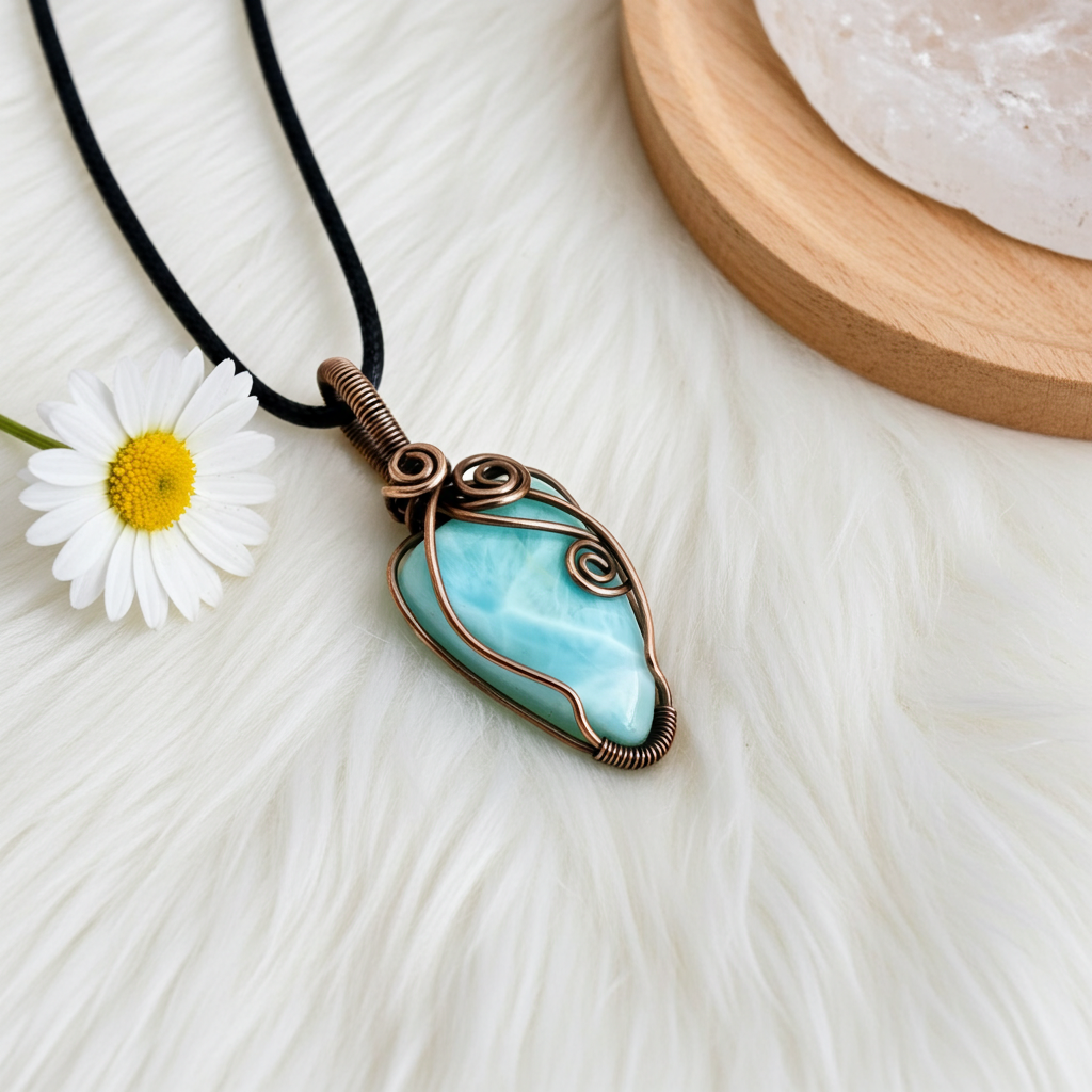 Larimar Wire Wrapped Pendant - Connie’s Crystals 