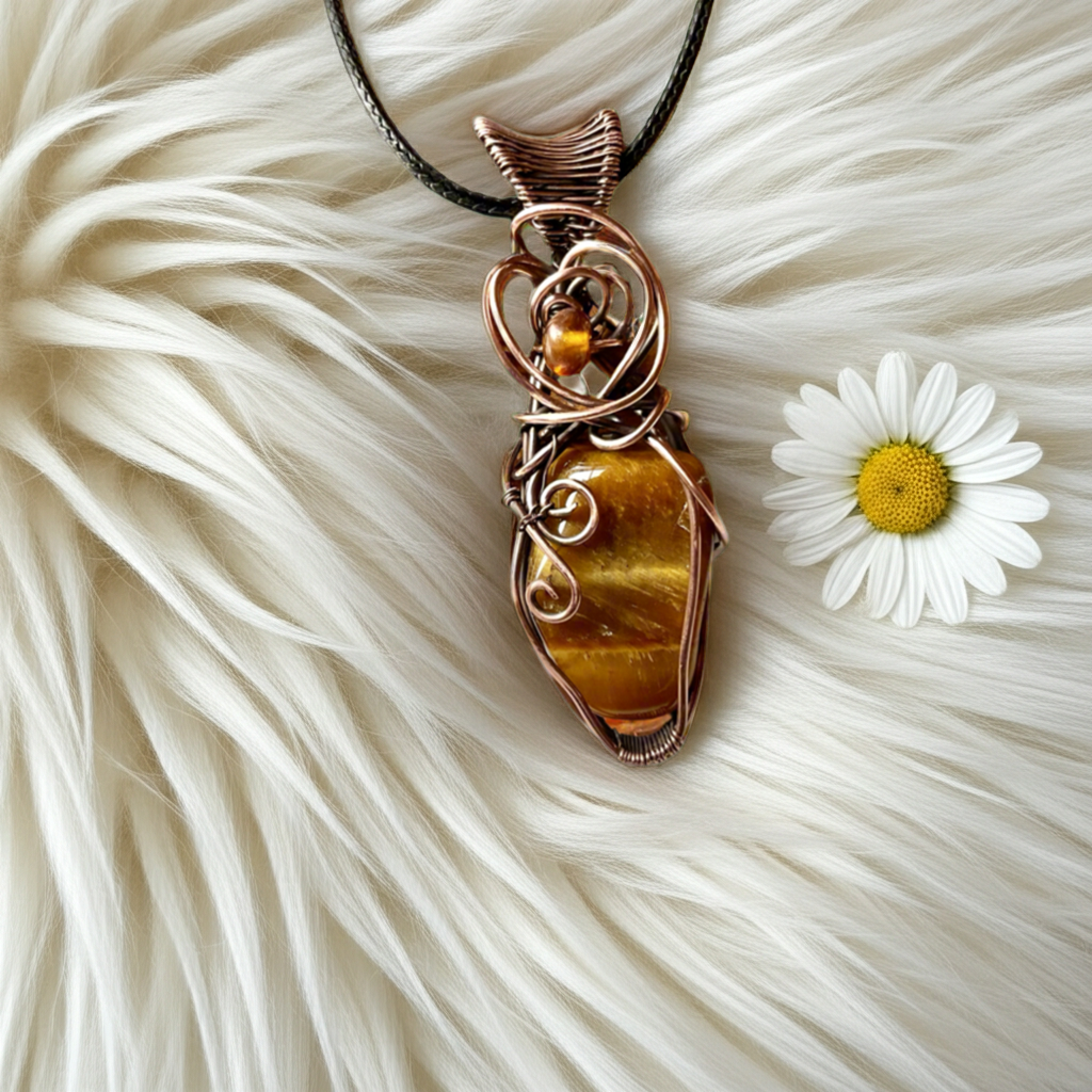 Tiger Eye With Amber Accent Pendant