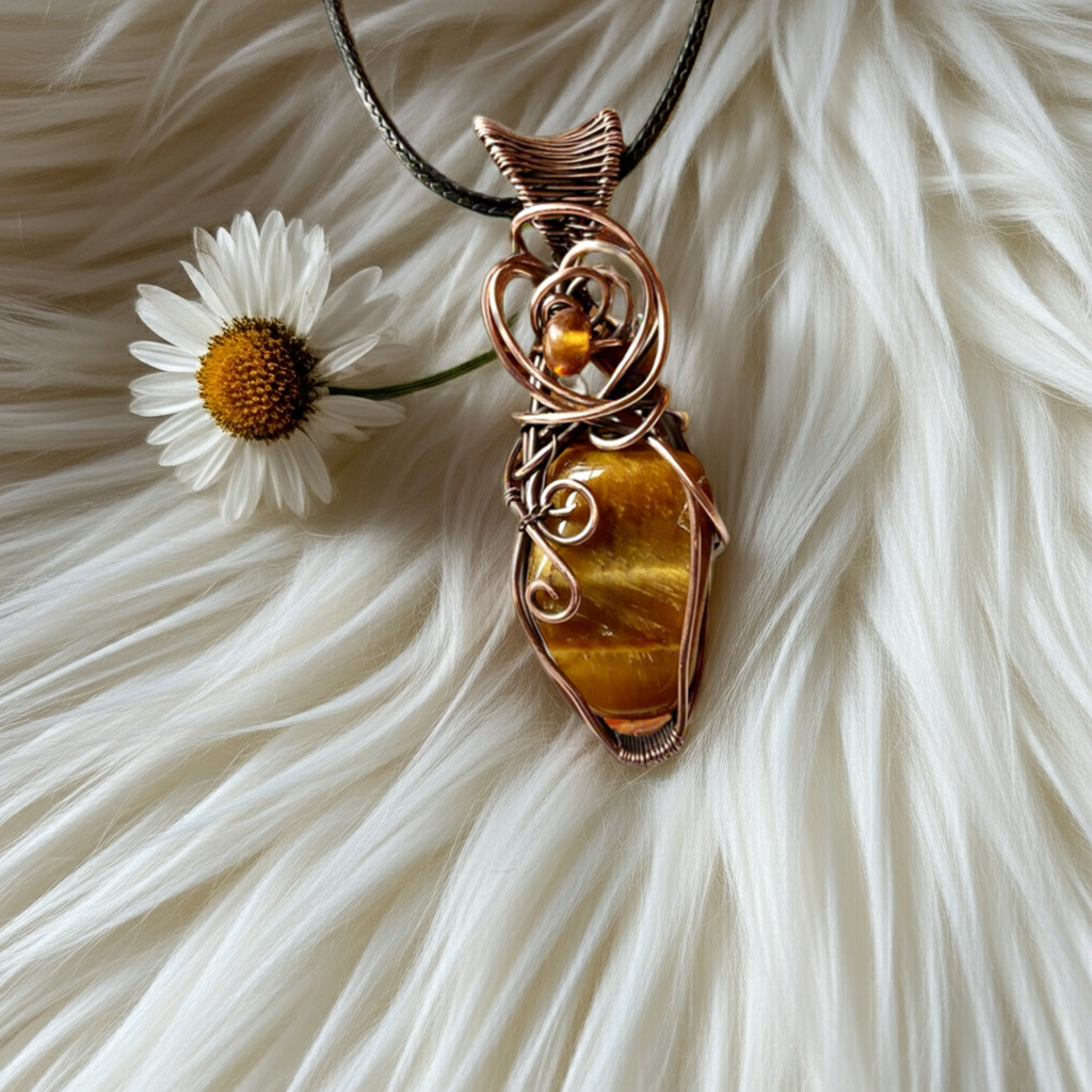 Tiger Eye With Amber Accent Pendant