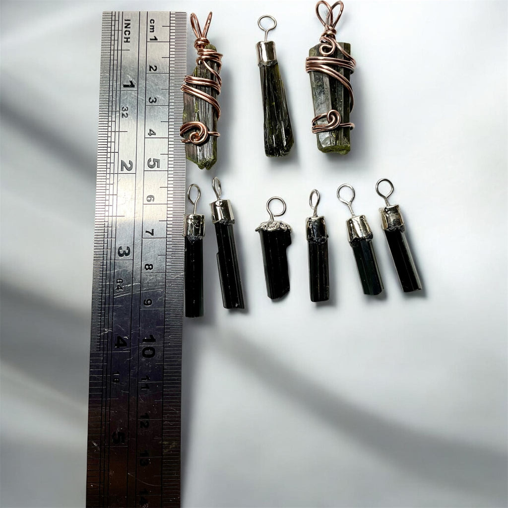 Black Tourmaline & Epidote in Black Tourmaline Pendants
