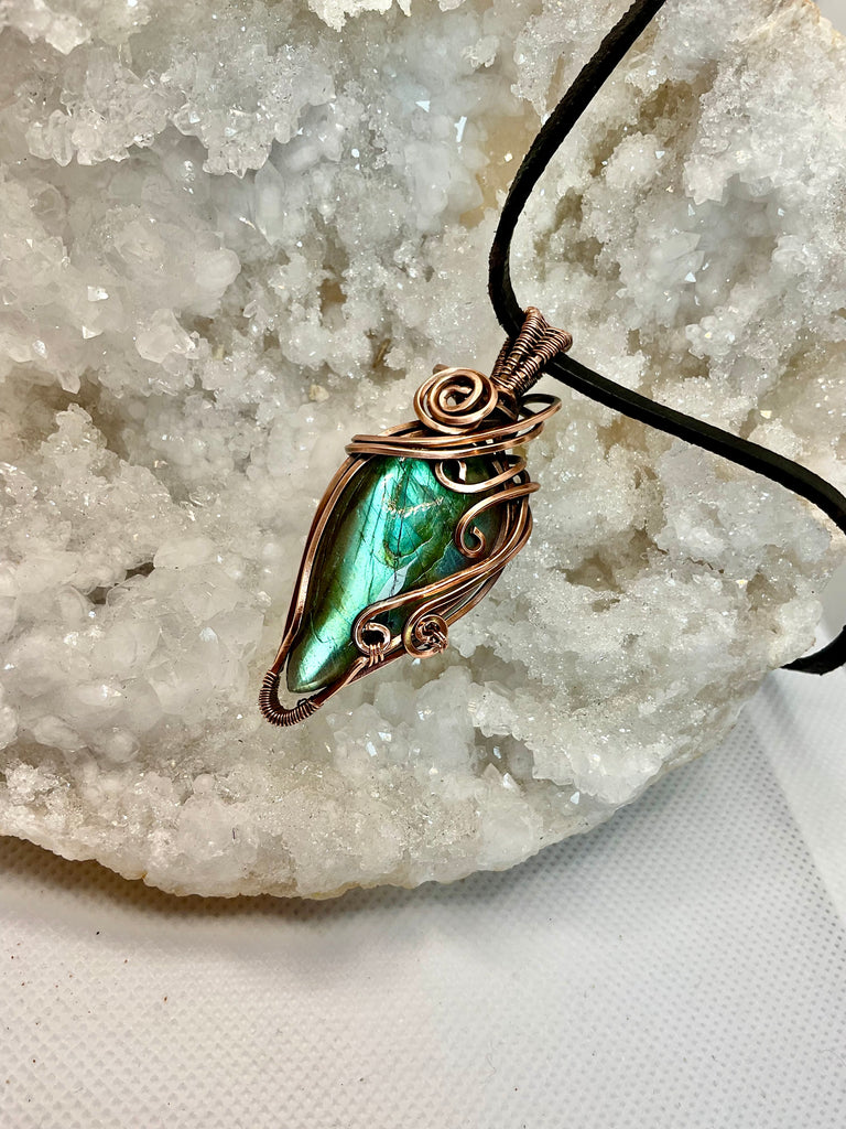 Labradorite Pear Shaped Wire Wrapped Pendant - Connie’s Crystals 