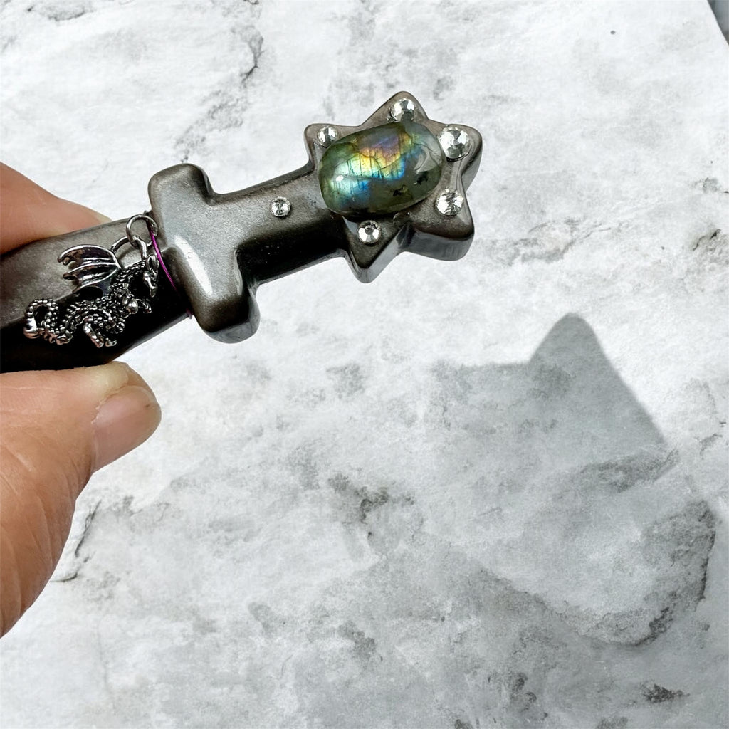 Crystal Athames & Selenite Ritual Wand with Labradorite – Choose Your Piece
