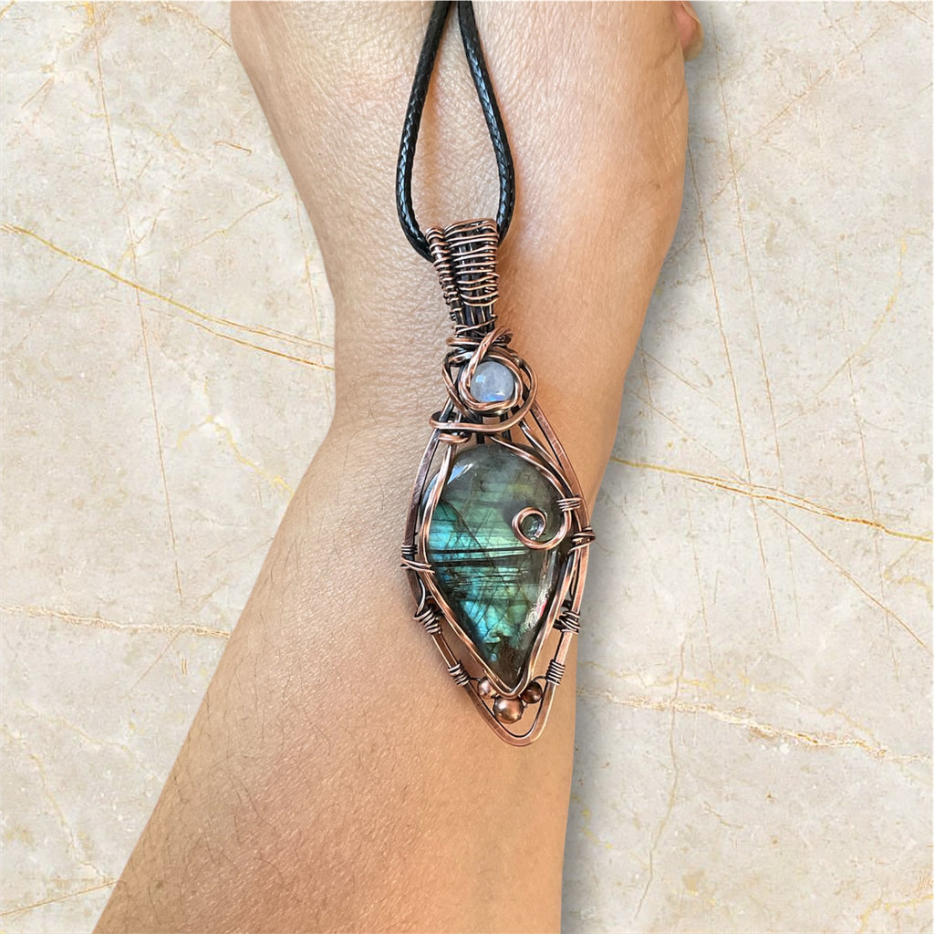 Labradorite & Moonstone Wire Wrapped Pendant