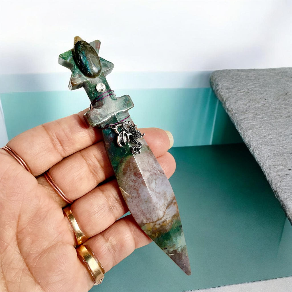Crystal Athames & Selenite Ritual Wand with Labradorite – Choose Your Piece