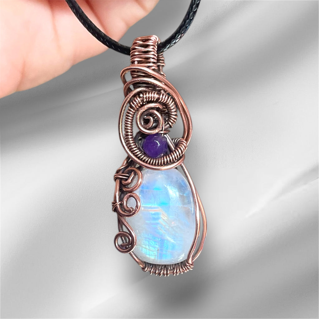 Rainbow Moonstone with Amethyst Accent