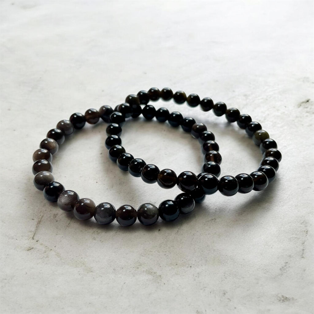 Silver Sheen & Gold Sheen Obsidian Stretch Bracelets - 6mm Beads