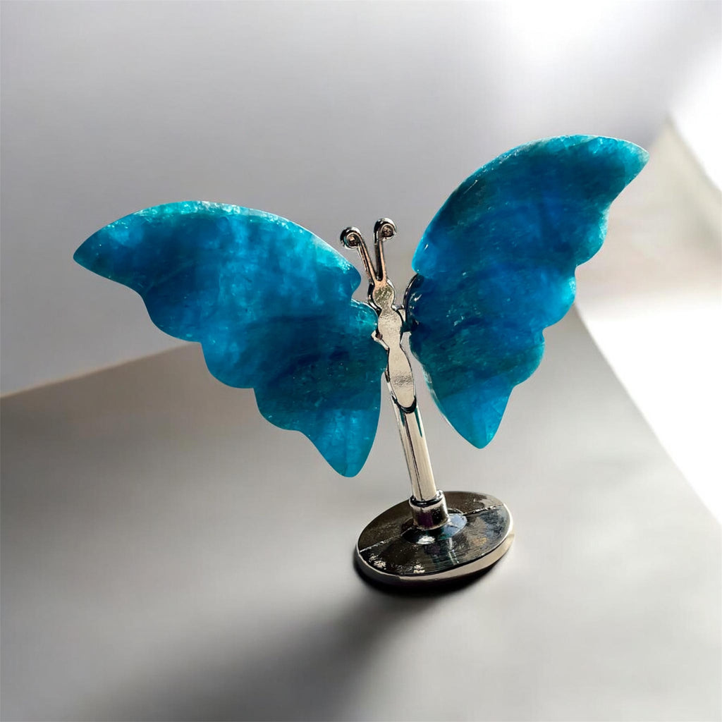 Blue Apatite Butterfly on Stand