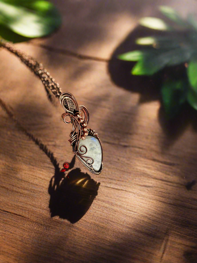 Rainbow Moonstone Wire Wrapped Pendant
