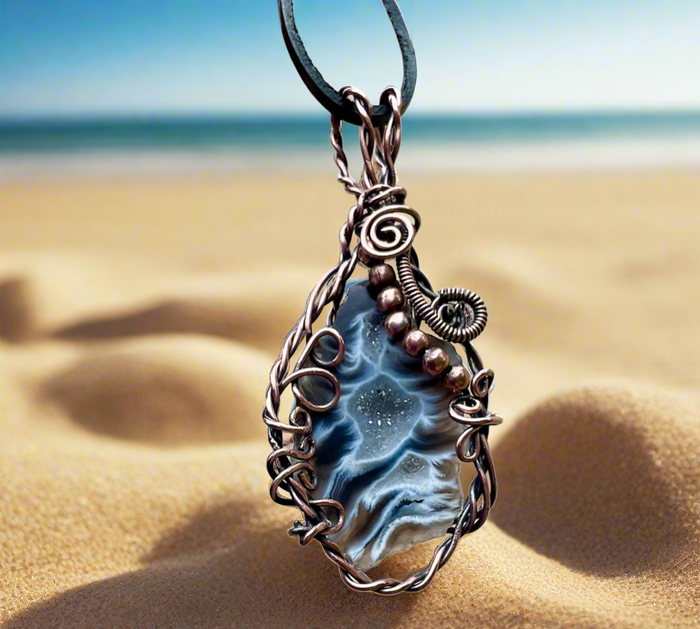 Black & White Wire Wrapped Druzy Geode Agate - Connie’s Crystals 