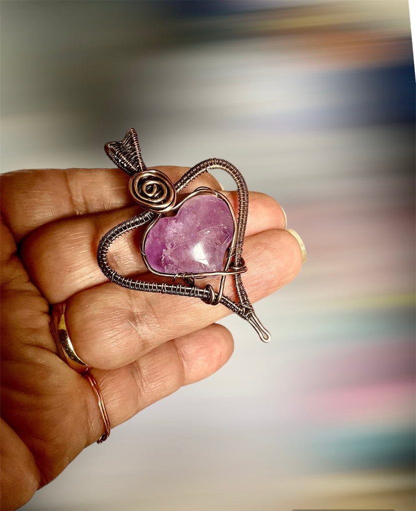 Amethyst Puffy Heart Wire Wrapped Pendant - Connie’s Crystals 