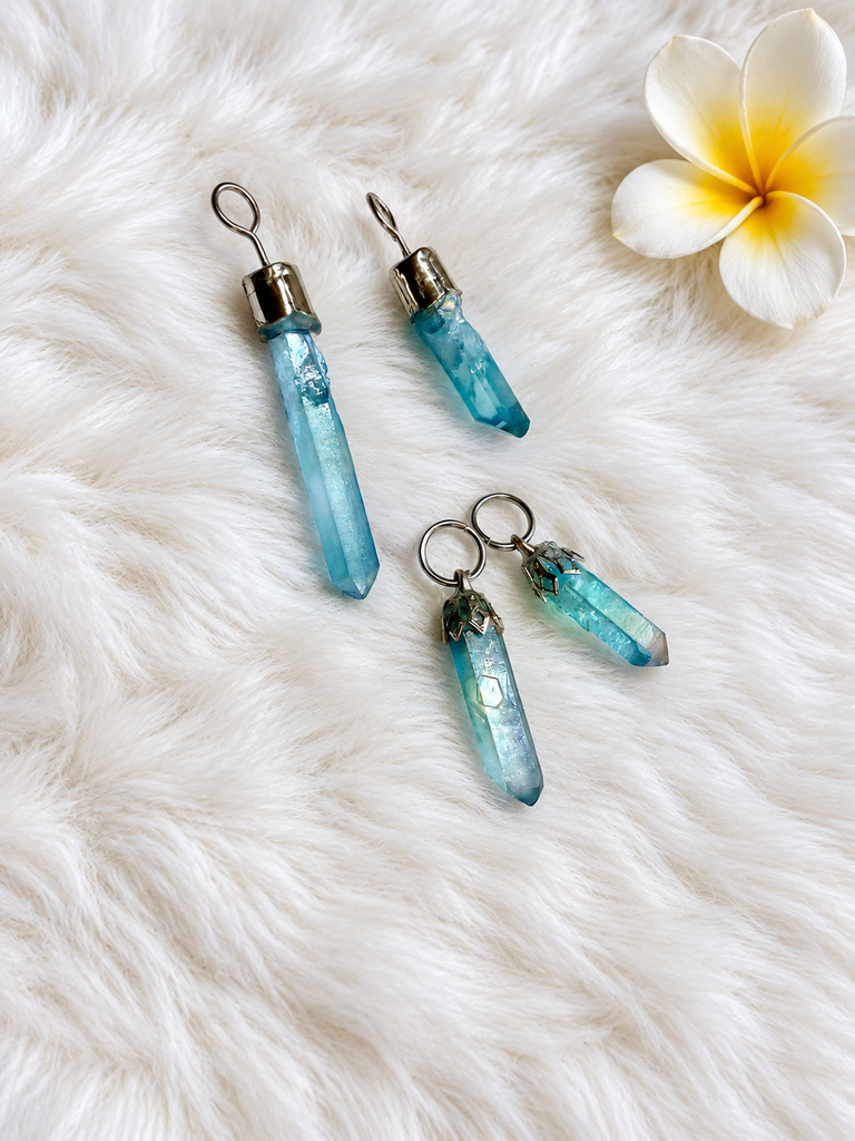 Aqua Aura Quartz Point Pendants