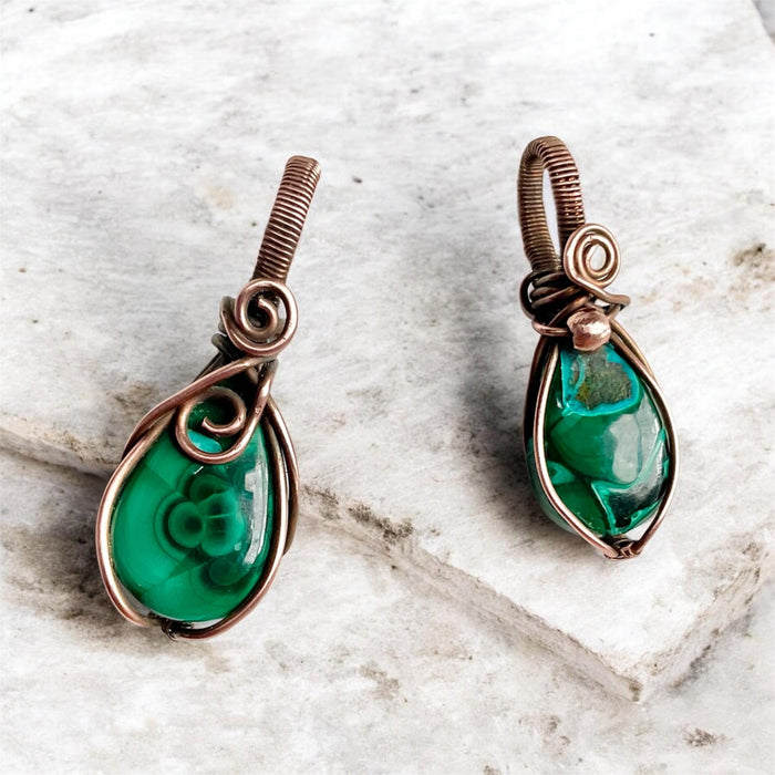 Chrysocolla in Malachite Mini Copper Pendants
