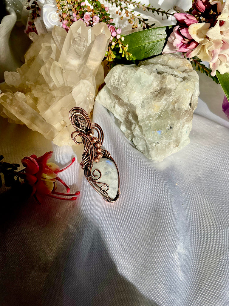 Rainbow Moonstone Wire Wrapped Pendant