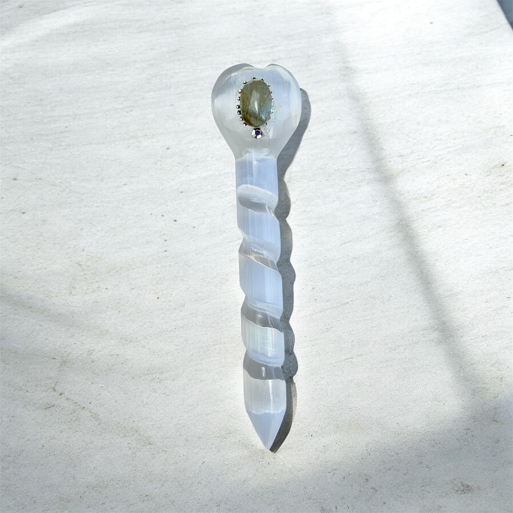 Crystal Athames & Selenite Ritual Wand with Labradorite – Choose Your Piece