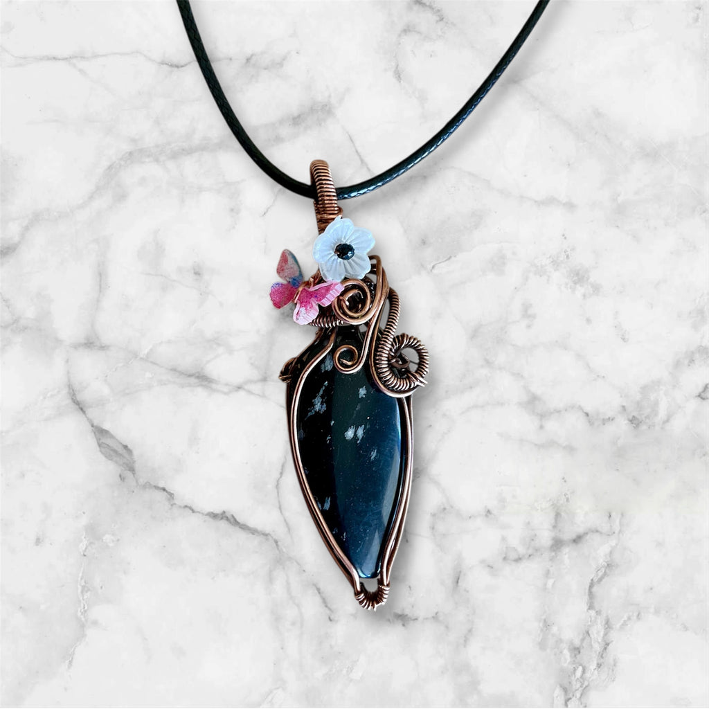 Snowflake Obsidian Wire Wrapped Pendants