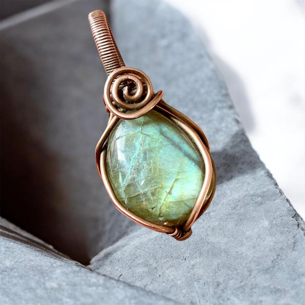 Mini Labradorite Copper Wire Wrapped Pendants